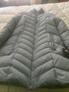 Eddie Bauer Light Gray Quilted Long Puffer Coat